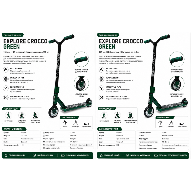 Трюковий самокат Explore CROCCO Green