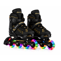 Дитячі розсувні ролики Banwei 65-L Inline Skates 39–42 (24–26 см) Чорні із золотистими вставками, LED колеса
