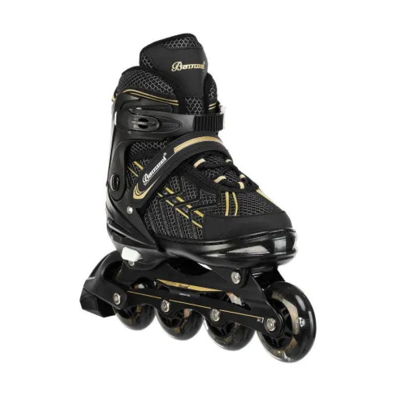 Дитячі розсувні ролики Banwei 65-L Inline Skates 39–42 (24–26 см) Чорні із золотистими вставками, LED колеса
