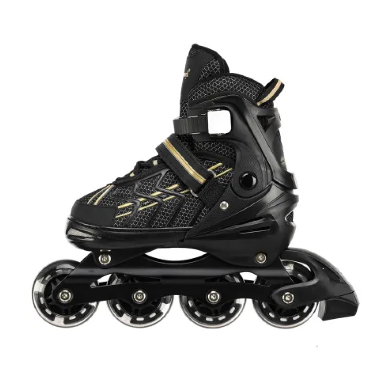 Дитячі розсувні ролики Banwei 65-L Inline Skates 39–42 (24–26 см) Чорні із золотистими вставками, LED колеса
