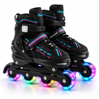Дитячі ролики Banwei Inline Skates 35–38 (22–24 см) Чорні з фіолетово-бірюзовими вставками, LED колеса