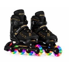 Дитячі ролики Banwei Inline Skates 35–38 (22–24 см) Чорні із золотистими вставками, LED колеса