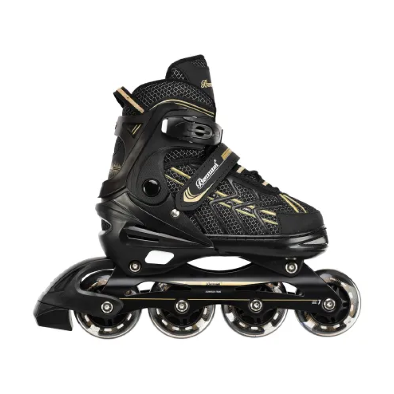 Дитячі розсувні ролики Banwei Inline Skates 35–38 (22–24 см) Чорні із золотистими вставками, LED колеса