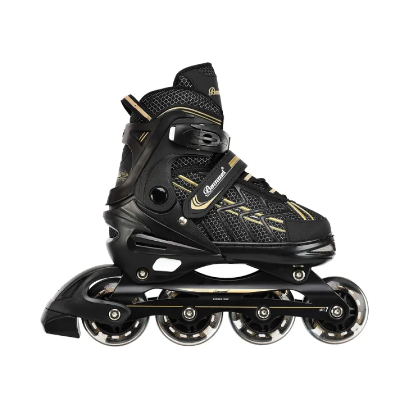 Дитячі розсувні ролики Banwei Inline Skates 35–38 (22–24 см) Чорні із золотистими вставками, LED колеса