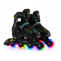 Дитячі ролики Banwei Inline Skates 35–38 (22–24 см) Чорні із синьо-жовтими вставками, LED колеса
