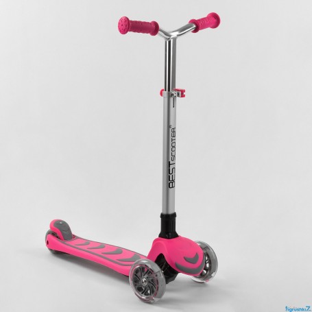Самокат трехколесный Best Scooter, РОЗОВЫЙ, складной алюминиевый руль (SC-1326)