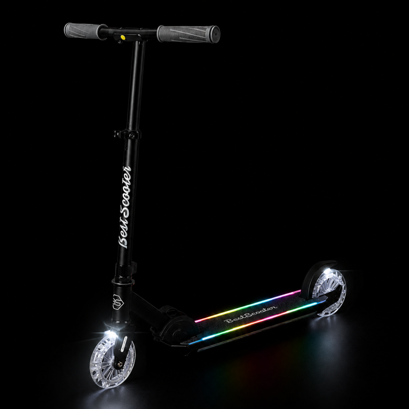 Двоколісний самокат Best Scooter L-80864 чорний з LED-підсвіткою платформи (145