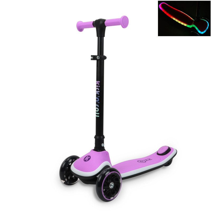 Дитячий триколісний самокат Kicknroll X2-77104 фіолетовий, складний, світні PU колеса 125 мм, підсвітка платформи